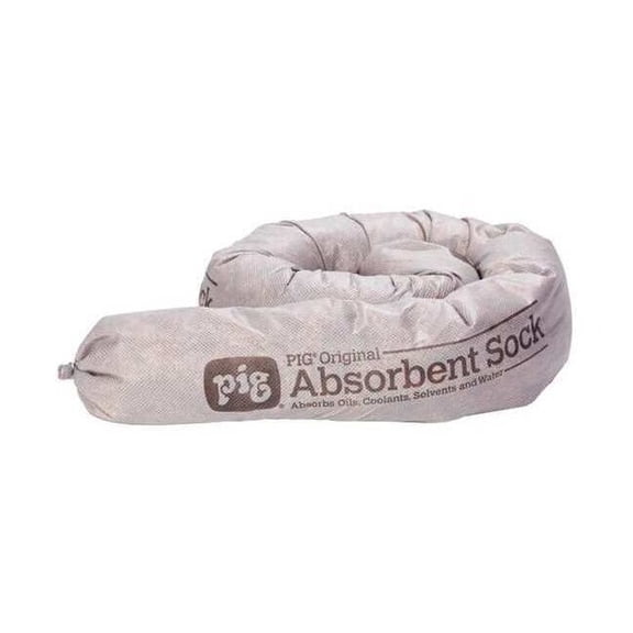 Pig Sorbent Sock, 20 gal, 3 in x 42 in, Universal, Gray, 40 PK 404