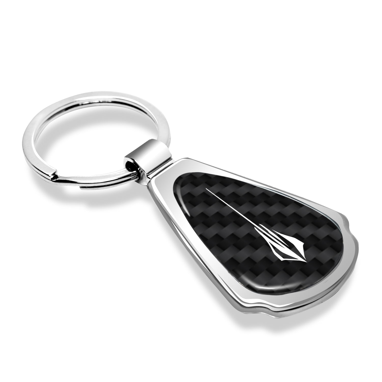 iPick Image for Chevrolet Corvette C8 Stingray Real Black Carbon Fiber Chrome Metal Teardrop Key Chain, Official Licensed