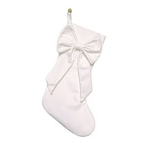 1 Pack Bow Christmas Stockings, 17.7 inches Velvet Christmas Stocking Hanging Xmas Tree Decor for Home Winter Holiday Festival Party Fireplace Mantel Xmas Tree Hanging Ornament(White,17.7x9.8")