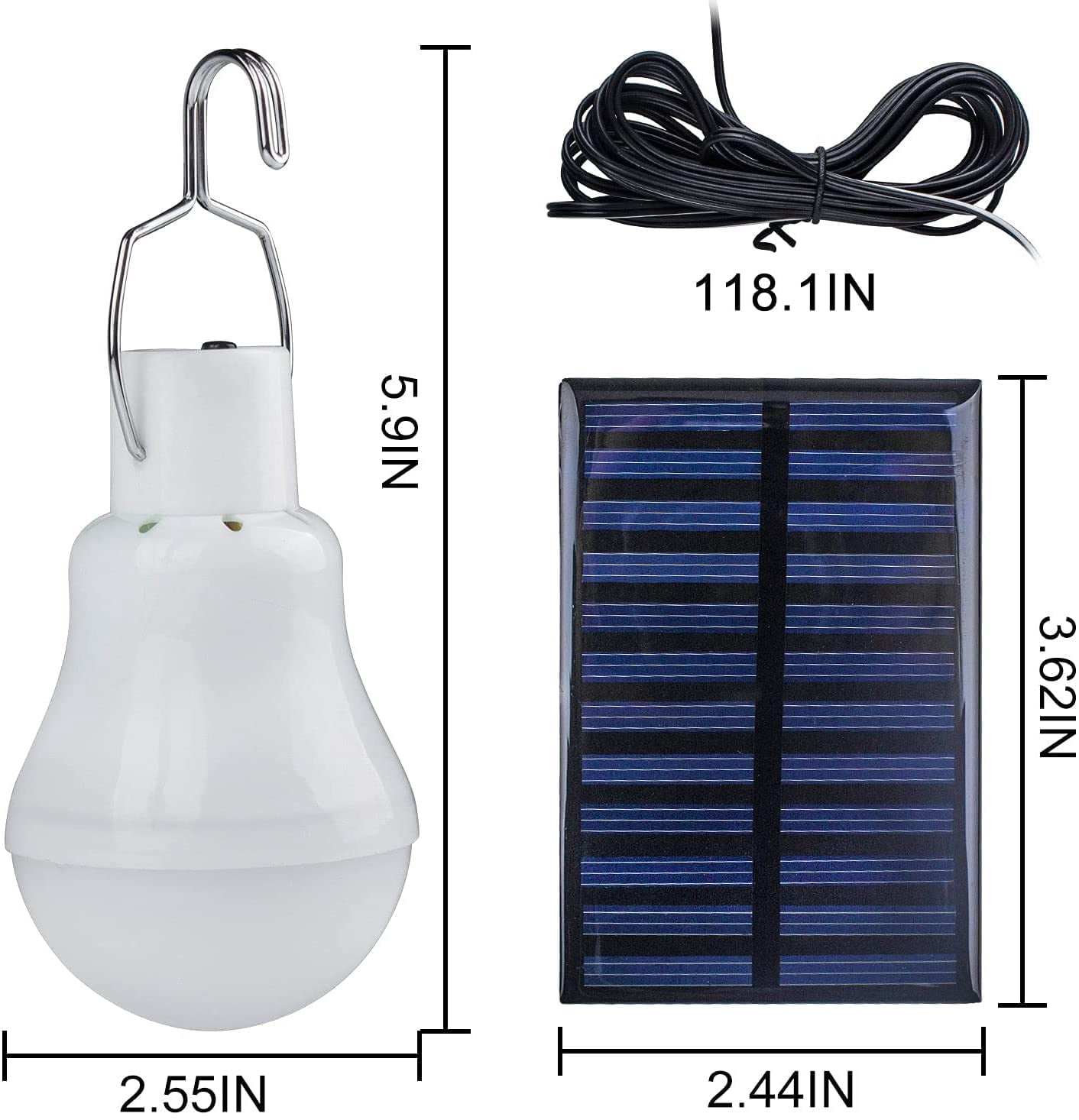 2 PCS Outdoor Lights, Solar LED Light Bulbs for Indoor Home and Chicken Coop, Waterproof Camping Lamps for Tent, Rechargeable Solar Lights for Shed Night, Emergency Power Outage and Outside, White