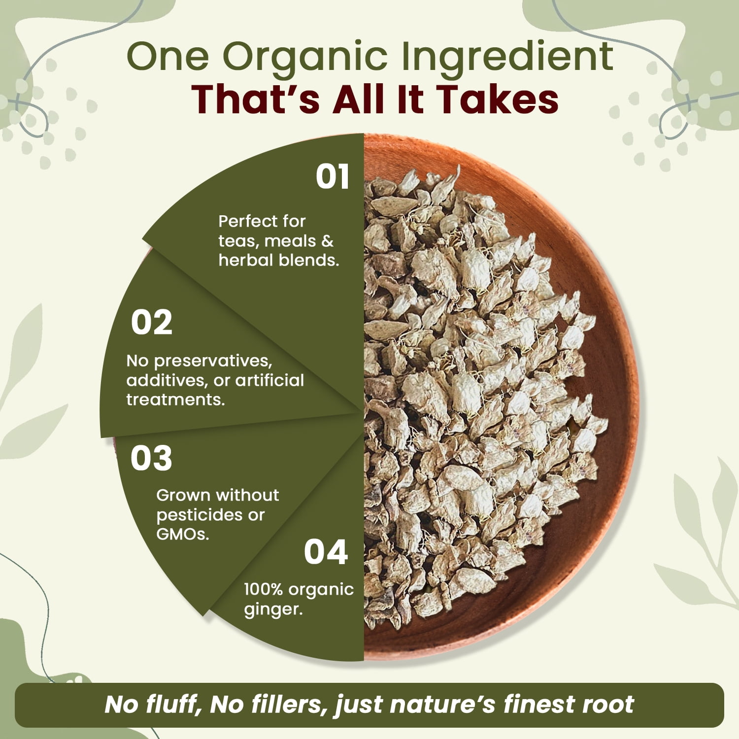 Organic Way Dried Ginger Root, Cut & Sifted, Kosher & USDA Certified, Vegan, Non-GMO, Gluten-Free, 16 oz
