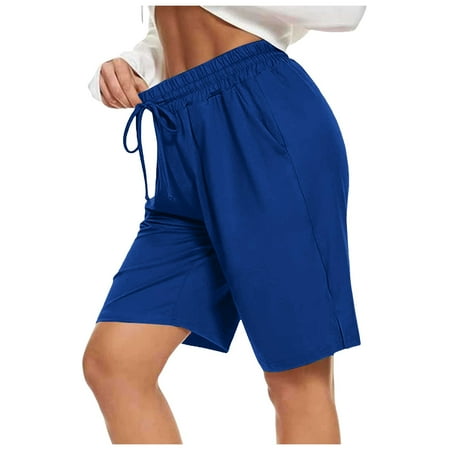 WNVMWI Womens Shorts Jean Shorts for Women 5 Inch Inseam Shorts Women Casual Running Shorts Workout Elastic Waist Athletic Yoga Pants Sports Pockets Pants Casual Shorts Hot Pants Blue Womens Casu XL