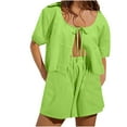 thumbnail image 2 of Teissuly Women's Fashion Two Piece Solid Color Cotton And Linen Loose Casual Suit, 2 of 8