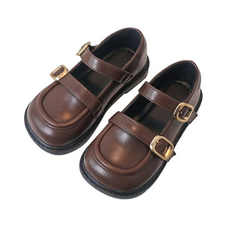 Fauean Girls Formal Shoes Princess Party Wedding Dress Shoes Simple Versatile Daily Wear Brown Size 34