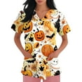 thumbnail image 4 of Dwralegc Halloween Orange Scrubs for Women Halloween Shirts Fun Nurse Uniforms Short Sleeve V-Neck Scrub Shirts Funny Pumpkins Printed Nurse Uniforms Orange L, 4 of 5