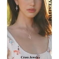 thumbnail image 2 of VESITIM Cross Earrings for Women Rose Flower Earring 925 Sterling Silver Dangle Drop Religious Jewelry Gift with Heart Created Ruby Birthstones, 2 of 7