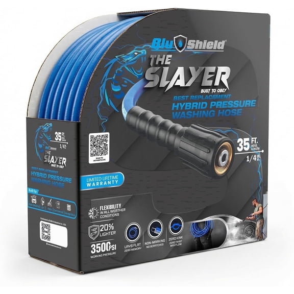 Blu Shield The Slayer Hybrid Pressure Washing Hose 1/4" X 35'-Blue