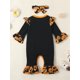 thumbnail image 4 of Txlixc Baby Girls Jumpsuits Outfit Halloween Calabaza Letra Impreso Mangas Largas Ruffle Mameluco y Diadema Conjunto Txlixc  Moda, 4 of 9