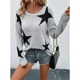 thumbnail image 6 of Women'S Star Pattern Crew Neck Drop Shoulder Casual Sweater Pullover Knitwear Grey XL, 6 of 8