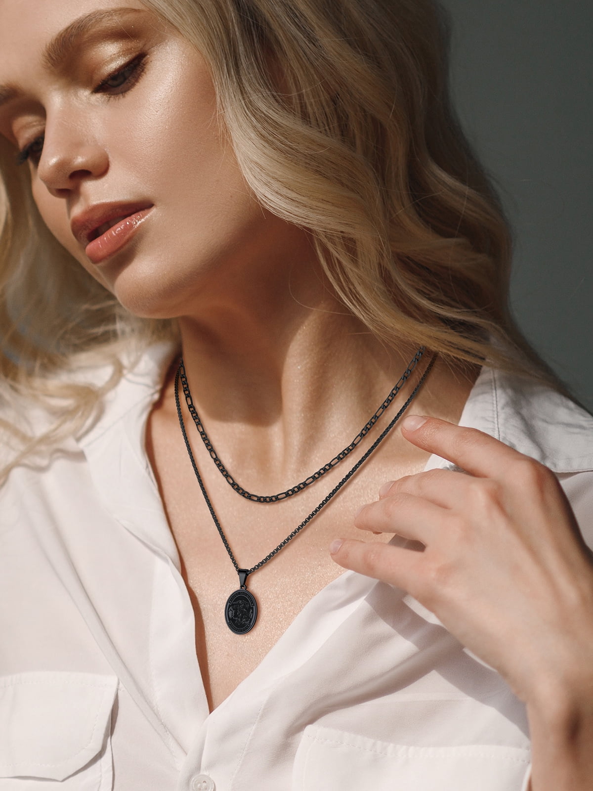 U7 Figaro Chain Stainless Steel Necklace for Men Women 3MM Black Plated Chain 20 Inch for Birthday Gift