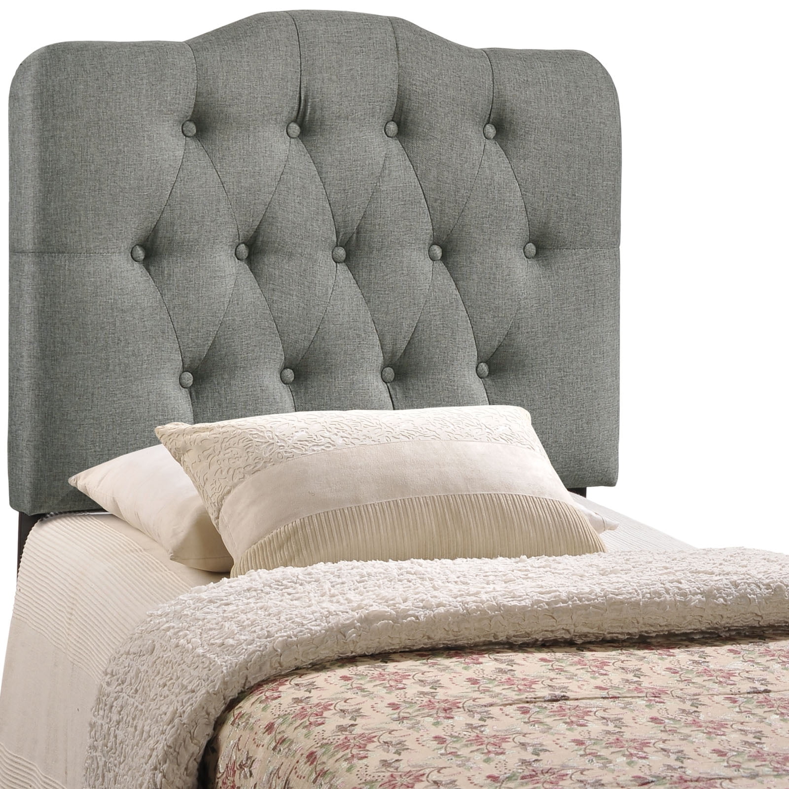 Modern Contemporary Twin Size Fabric Headboard, Grey Fabric