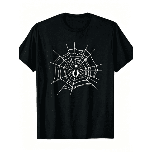 Cool Spider Web Graphic Black Tshirt, Simple Monochrome Spider Cobweb Gothic Print Short Sleeve Tee, Soft Cotton Halloween Party Daily Wear Shirt Gift for Gothic Lovers