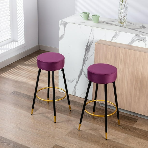 UKAP Modern Round Bar Stools Set of 2, Velvet 2pcs Barstool 30" Height