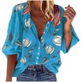 thumbnail image 2 of Fznquz Button Down T Shirt Women Blue Short Sleeve Hawaiian Shirts Floral Beach Summer Casual Womens Clothing XL, 2 of 6