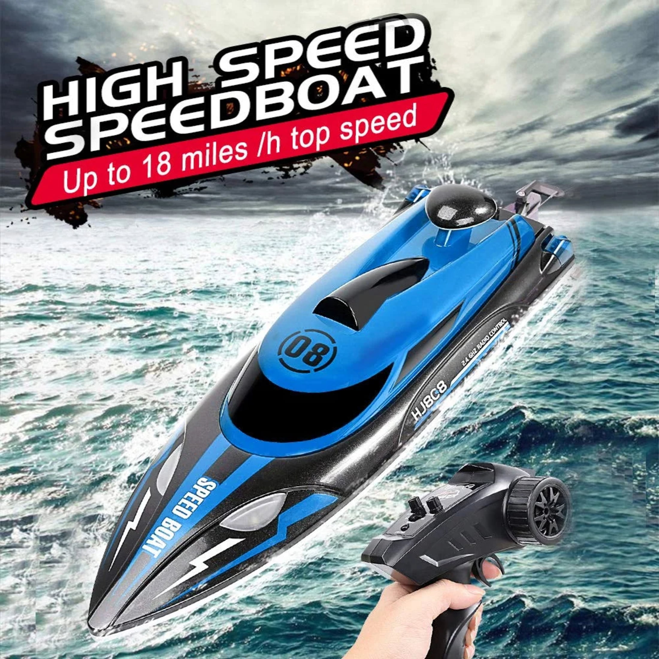 High-Speed RC Boat, Funtogether Toys, HJ808 18MPH with Dual Batteries, 2.4GHz Racing Toy for Pools & Lakes