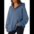 thumbnail image 2 of Sudadera con Capucha de Gran Tamaño con Cuello en V y Abertura para el Pulgar para Mujer, Estilo Y2K, Moda de Otoño. Azul Profundo M, 2 of 8
