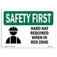 thumbnail image 1 of SignMission OS-SF-A-1014-L-10636 10 x 14 Po Premier Signe de Sécurité OSHA - Casque de Sécurité Requis en Zone Rouge avec Symbole, 1 of 1