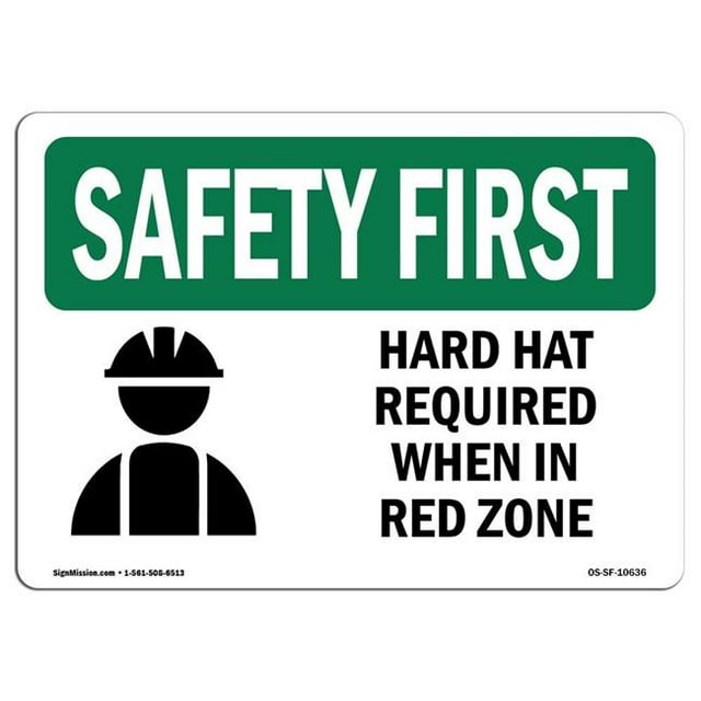 SignMission OS-SF-A-1014-L-10636 10 x 14 Po Premier Signe de Sécurité OSHA - Casque de Sécurité Requis en Zone Rouge avec Symbole
