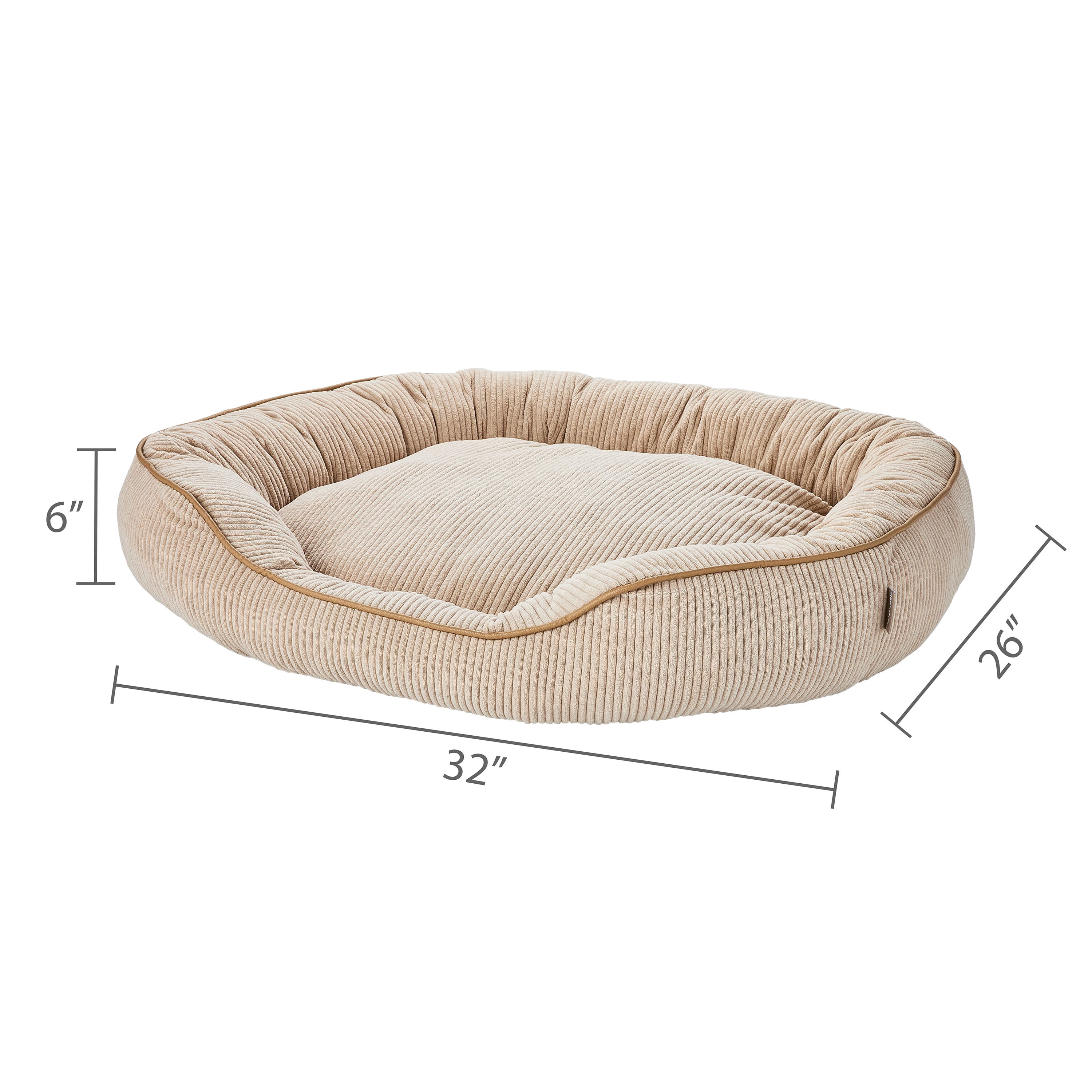 Vibrant Life Large Oval Corduroy Cuddler Dog Bed, Tan, 30" x 27"