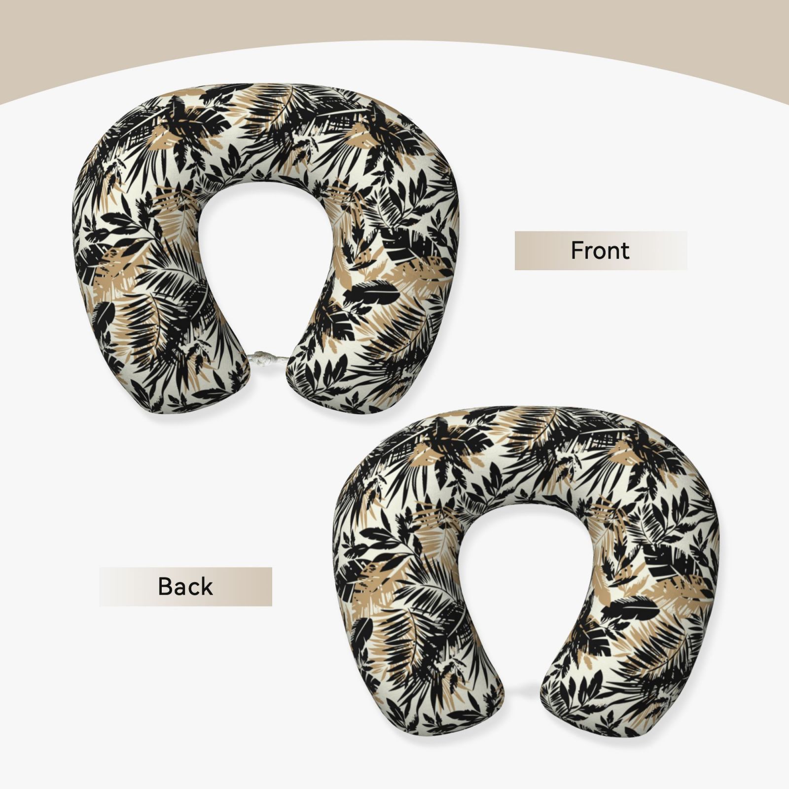 Xecao Black Palm Leaves Print Memory Foam Cervical Neck Pillow Versatile U-Shaped Pillows for Home,Office,Camping,Travelling,Soft Washable Cover