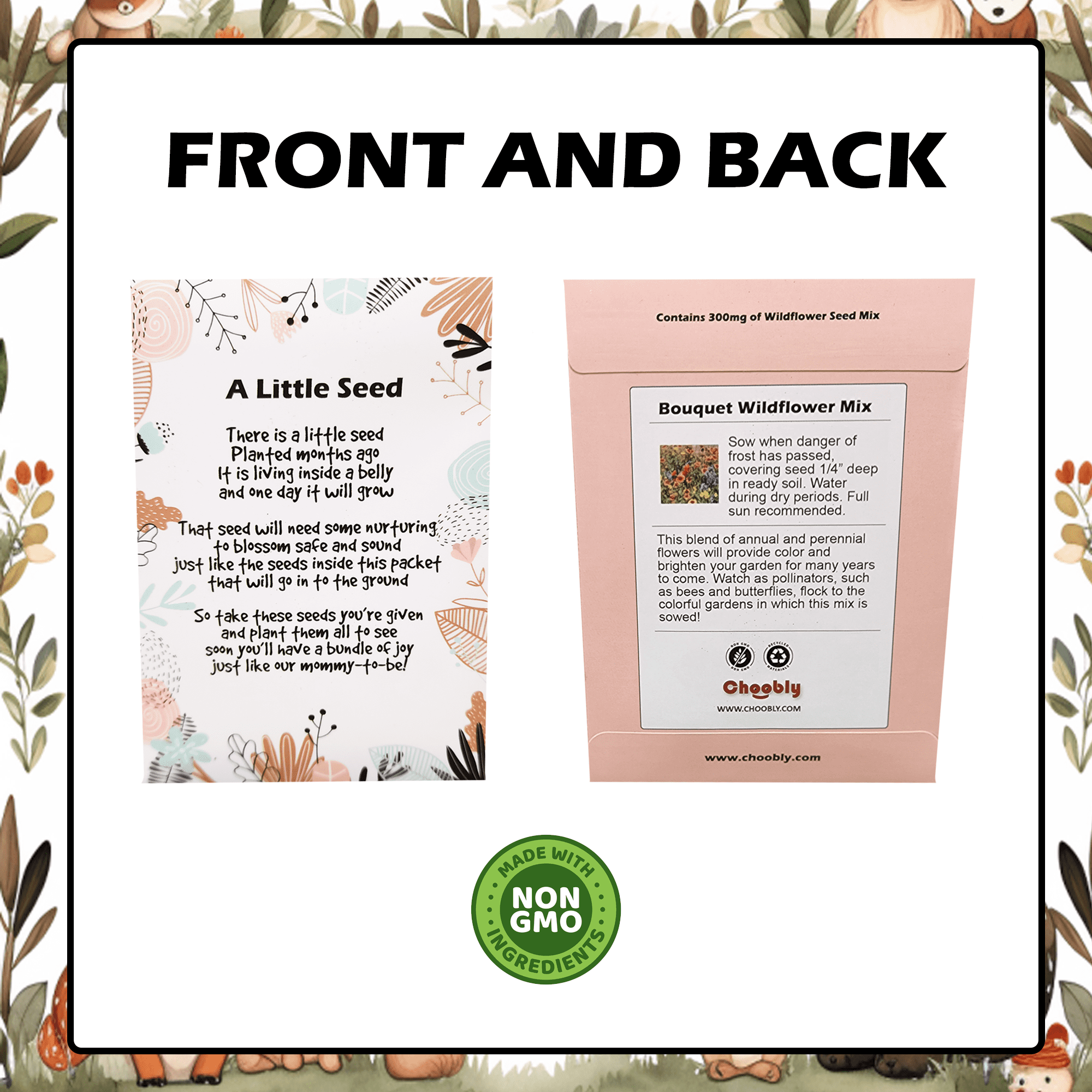 50 PC Woodland Dusty Rose | Baby Shower Favors for Guests | 50 Wildflower Seed Packets | Bouquet Wildflower Mix | Non-GMO Seeds | Gender Neutral | Oh Baby | Gifts | Party Favors | Decorations