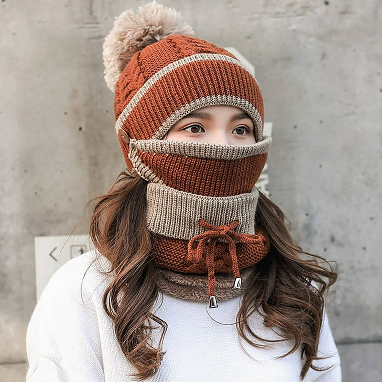 Umitay Ladies Fashion Winter Warm And Windproof Hat Scarf Mask With  Breathing Mouth Outdoor Three-piece Suit 