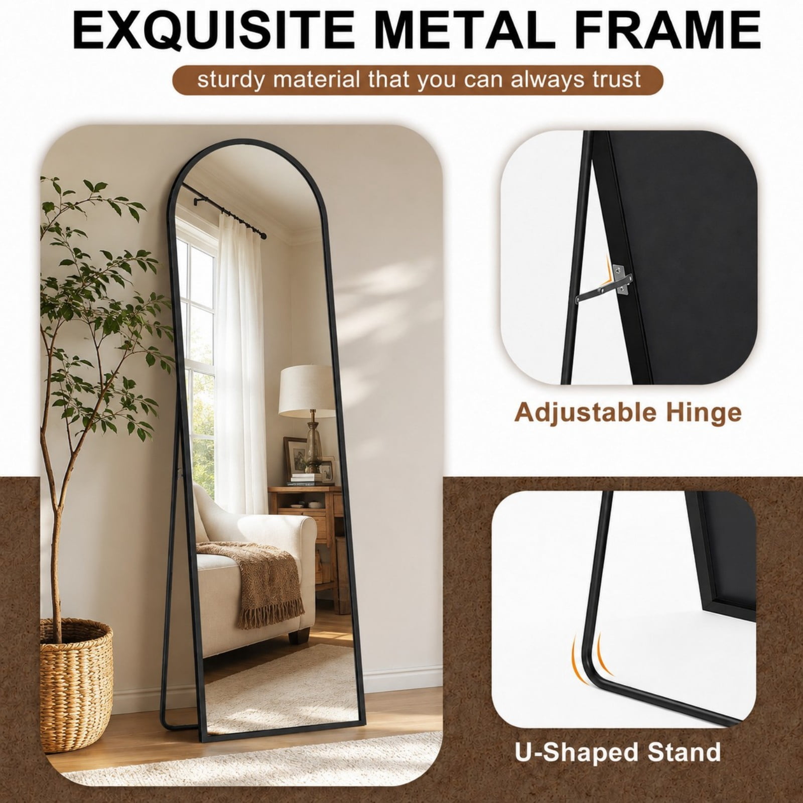 Cenovo 56"x 15" Arched Full Length Mirror Full Body Floor Mirrors, Black