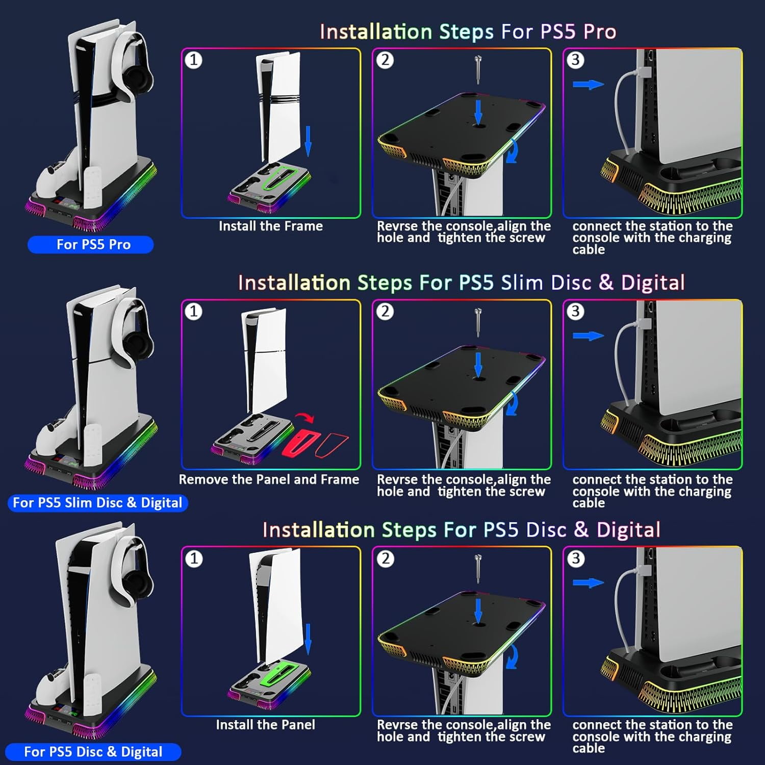 PS5/Slim/Pro Cooling Station for PlayStation 5 Console,PS5 Cooler Fan with Dual PS5 Controller Charger Incl. 3 Level Fans,Headset,USB Hubs,PS5/Slim Stand for PlayStation 5 Accessories