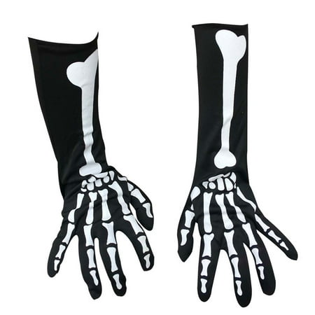 

Warkul 1 Pair Halloween Skeleton Gloves Night Luminous Cosplay Party Prop Unisex Scary Terrifying Fiver Fingers Halloween Party Ghost Gloves Skull Stockings