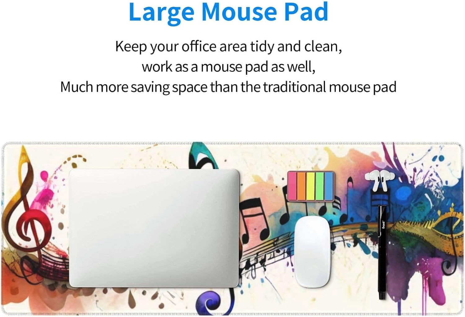 Gaming Mouse Pad, Large Non-Slip Rubber Base Mousepad, Keyboard Mouse Mat, Desk Pad with Stitched Edges, 31.5x11.8inch, Music Note