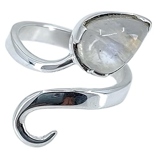 Navya Craft Rainbow Moonstone Ring, 925 Sterling Silver Snake Design Gemstone Promise Ring Size 7.5