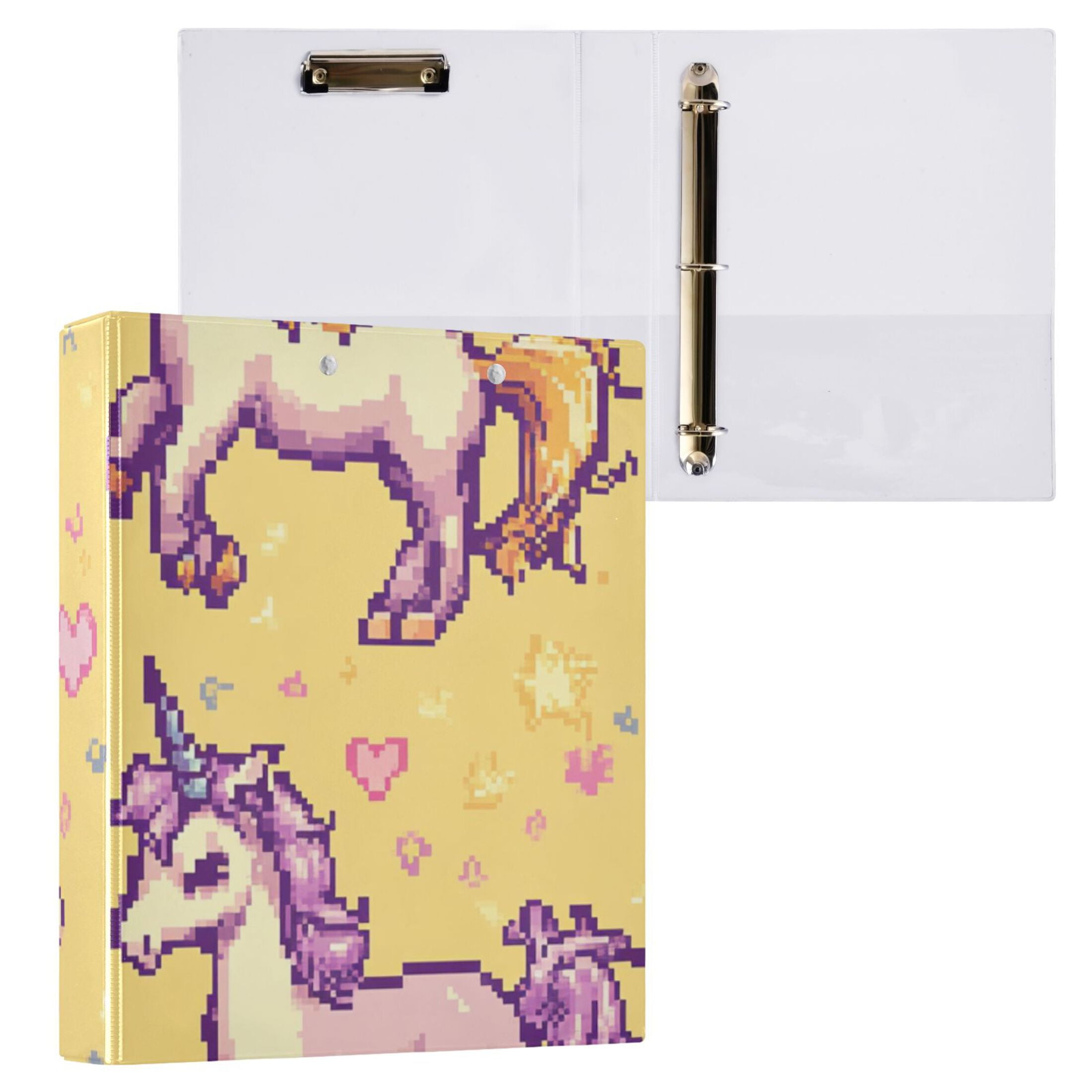 Pixel Unicorns 3 Ring Binders 1.5 inch Hardcover File Folders with Interior Pockets A4 Size Organizer for School Office Hospital