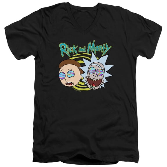 Rick and Morty Blown Minds Unisex Adult V-Neck T Shirt, Black, Medium