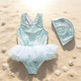 thumbnail image 2 of Huowey Toddler Girls 2 Piece Swimwear Tankini Set Gradient Sleeveless Round Neck Ruffled Tiered Mesh Tutu Skirts Swimsuit With Swim Cap Beachwear Fashionable Beach Pool Bathing Suit,Green,5-6 Years, 2 of 9
