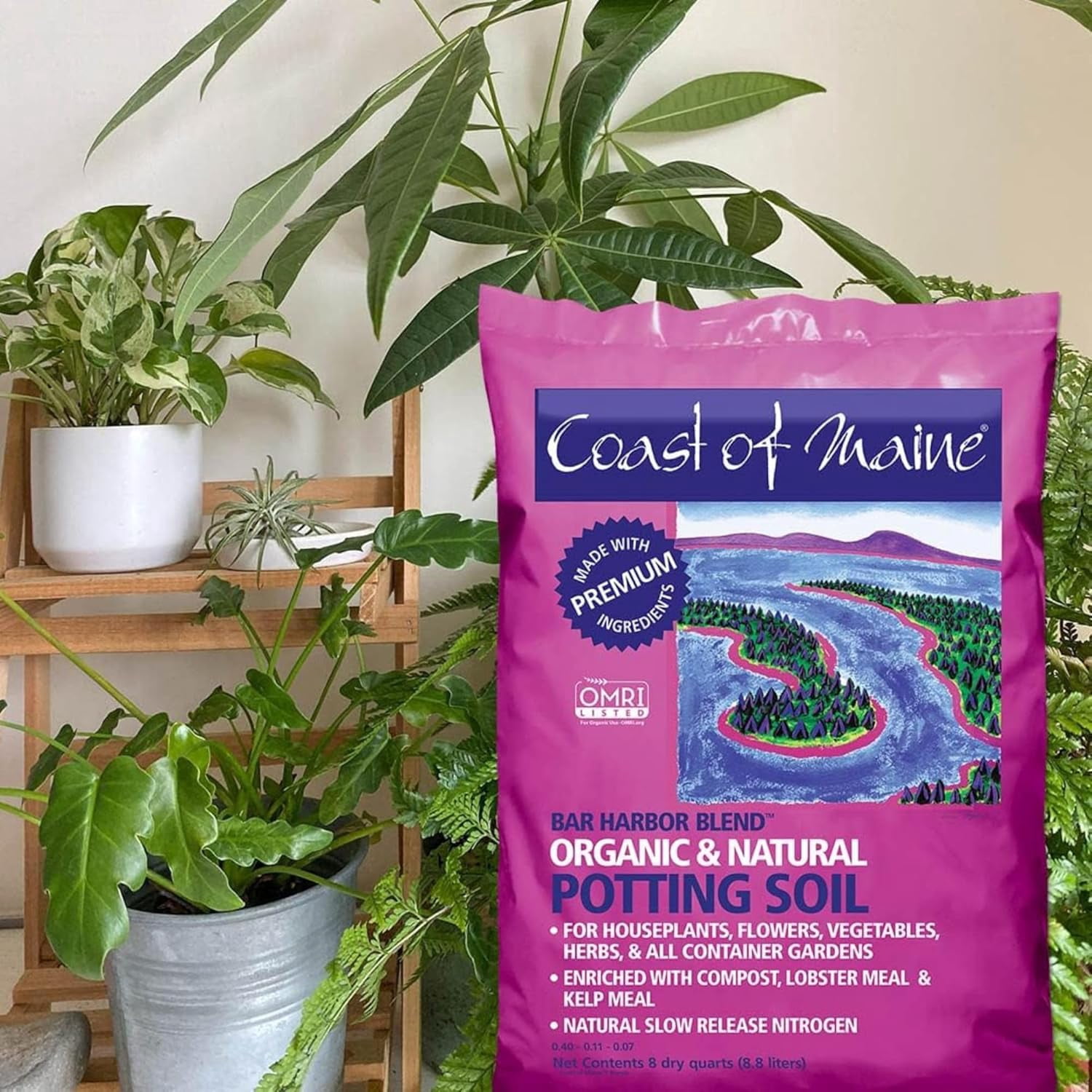 Organic & Natural Bar Harbor Blend Potting Soil - Organic Soil w/Perlite for Enhanced Drainage & Aeration - for Flowers, Herbs & Veggies, Floral Baskets & Container Gardening (1CF)