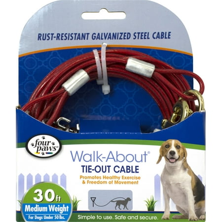 Four Paws Tie Outs - Four Paws-Container-Four Paws Dog Tie Out Cable- Medium Weight- Red 30 Ft