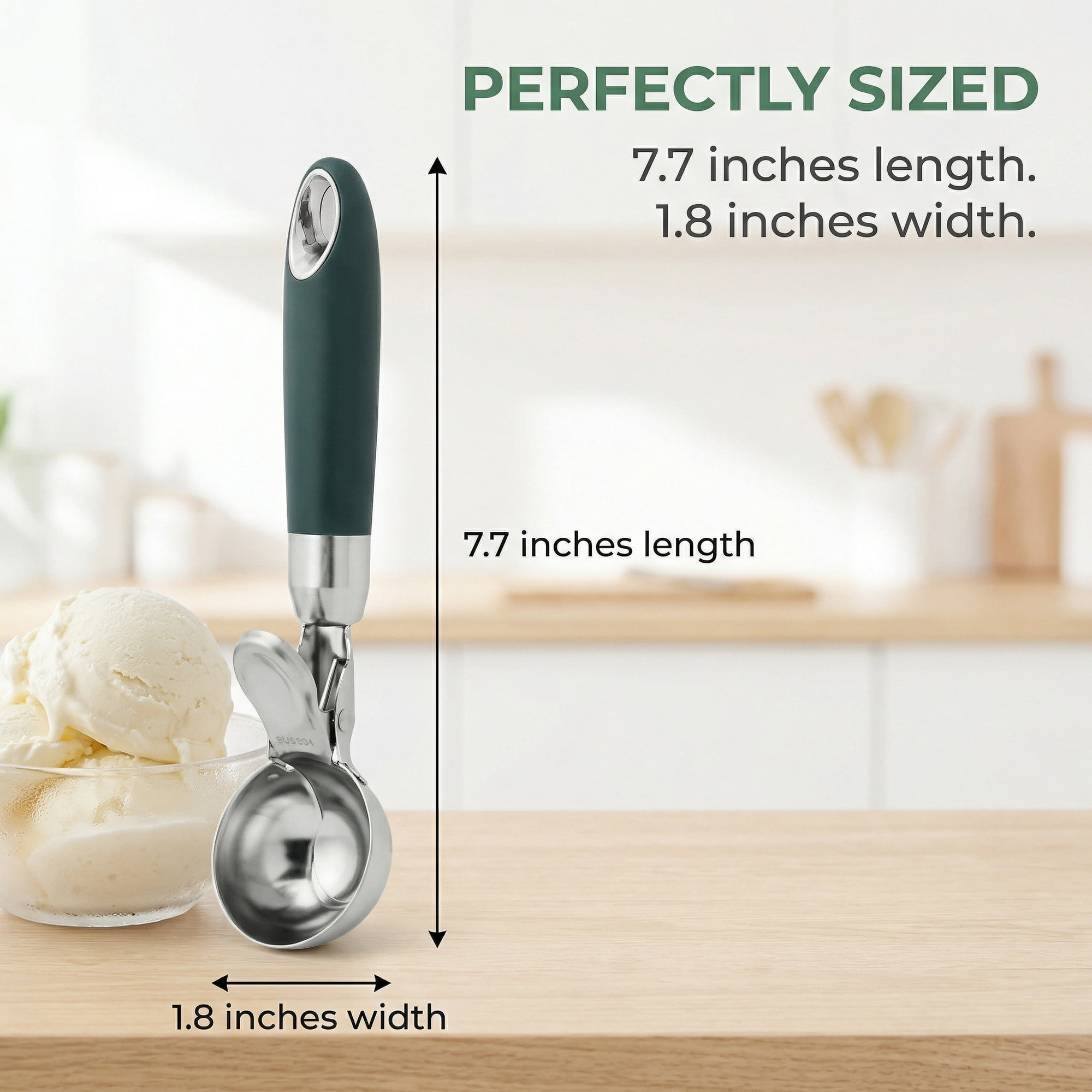 Unique Bargains Stainless Steel Ice Cream Scoop for Release Dark Green 7.7in