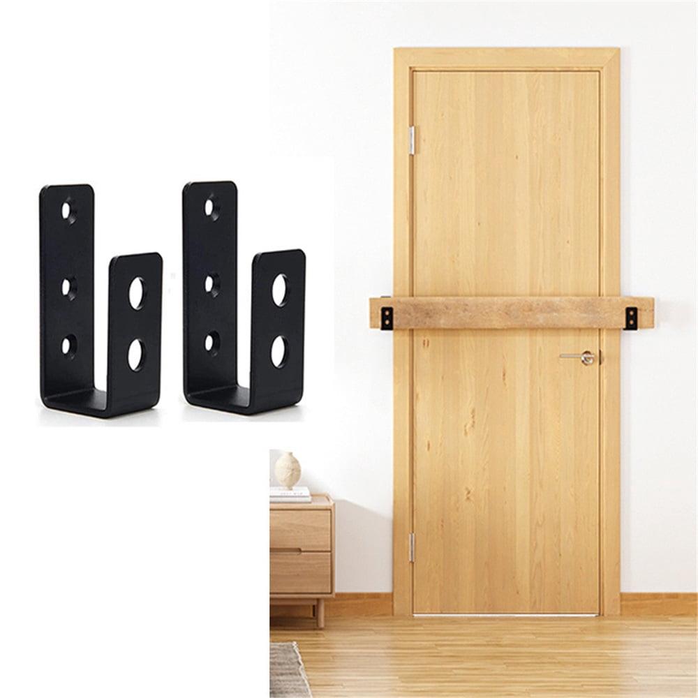 2 Pack Heavy Duty 2x4 Door Barricade Brackets Steel U Bracket Drop Open Bar Security Holder Door Lock Brackets for Home, Barn, Shed, Garage, Gate to Security Door Reinforcement Fits Holder Bar, Black
