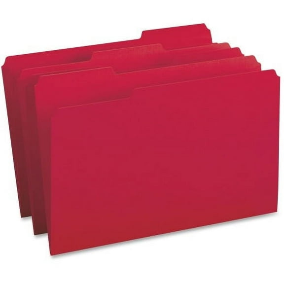 Business Source, BSN99720, 1/3-cut Tab Legal Colored File Folders, 100 / Box, Red