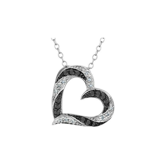 1/4 Carat (Ctw) White & Black Diamond Heart Pendant Necklacen Sterling Silver with Chain for Women