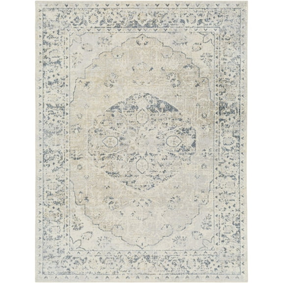 Mark&Day Washable Rugs, 5x7 Edmonson Traditional Light Beige Area Rug, Grey Beige Blue Carpet for Living Room, Bedroom or Kitchen (5'3" x 7', Machine Washable)