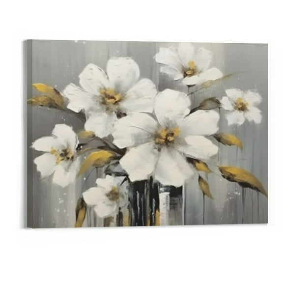 PRATYUS Canvas Wall Art Picture 20x16in for Living Room Bedroom Home Decor Fall White Gray Flower 20x16in