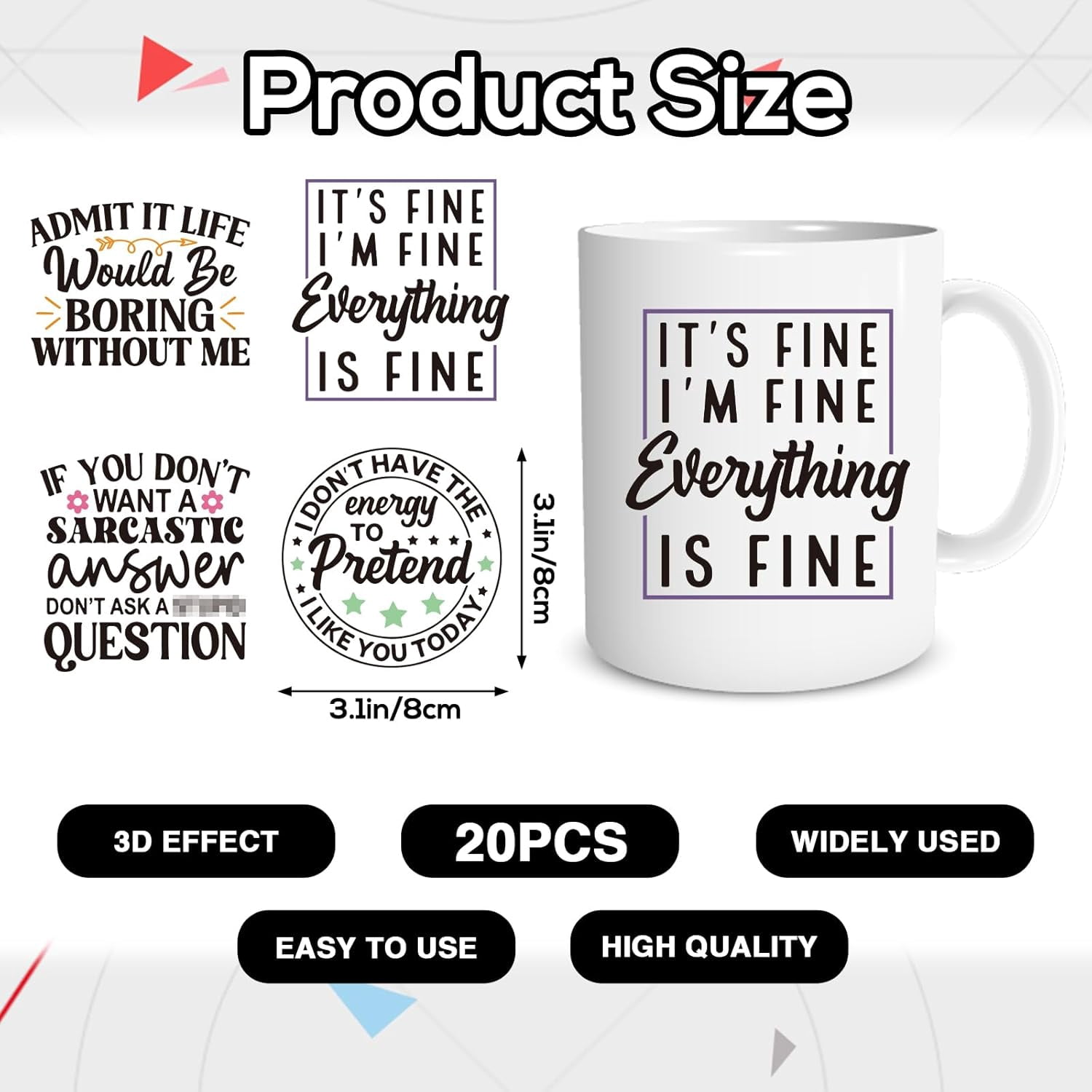 WarmHaven Funny UVDTF Cup Wrap - 20 Sheets Sarcastic UV DTF Cup Wraps for 16 OZ Glass, Humorous UV DTF Decals, Waterproof Rub on Transfer Stickers for Water Bottle Mug Tumbler, DIY Crafts