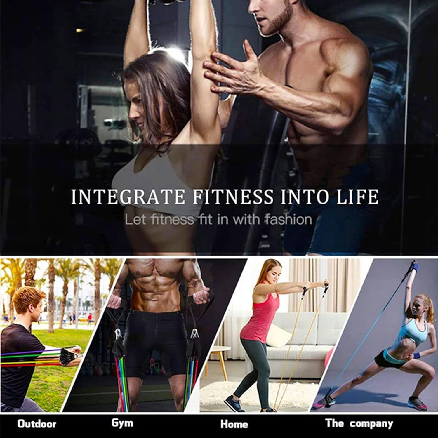 Genreen 180lb Pilates Bar Kit with Resistance Bands Exercise Bands Workout Bands -  Indoor and Outdoor Bands with Door Anchor and Handles for Strength, Slim, Yoga, Home Gym Equipment for Men/Women