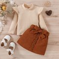 thumbnail image 4 of Kaprioy Baby Girl Fall Winter Clothes Baby Girl Outfits Ruffles Long Sleeve Ribbed Knitted Turtleneck T Shirt Tops Solid Bow Skirt Baby Girls Clothing Sets, 4 of 8