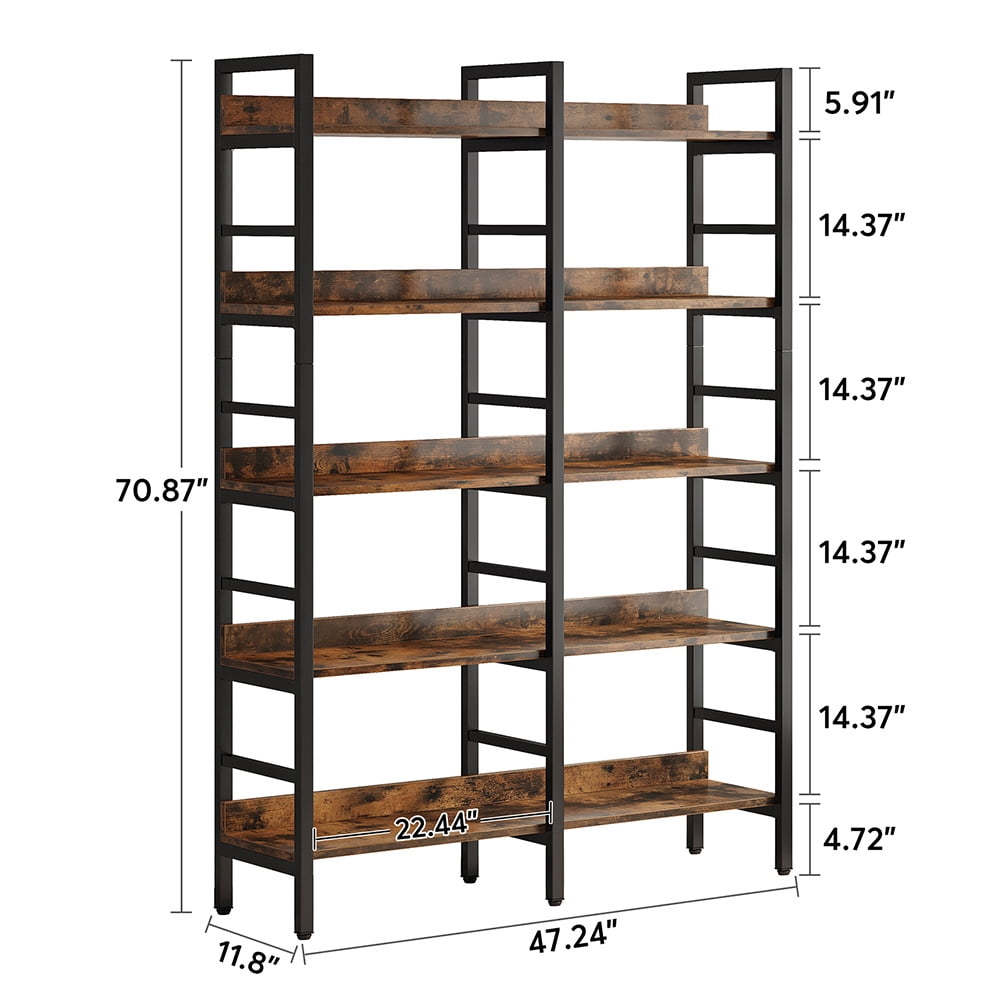 Spaco 5-Tier Bookshelf, Double Wide Bookcase Storage Shelves Unit, Bookshelf for Indoor, Black