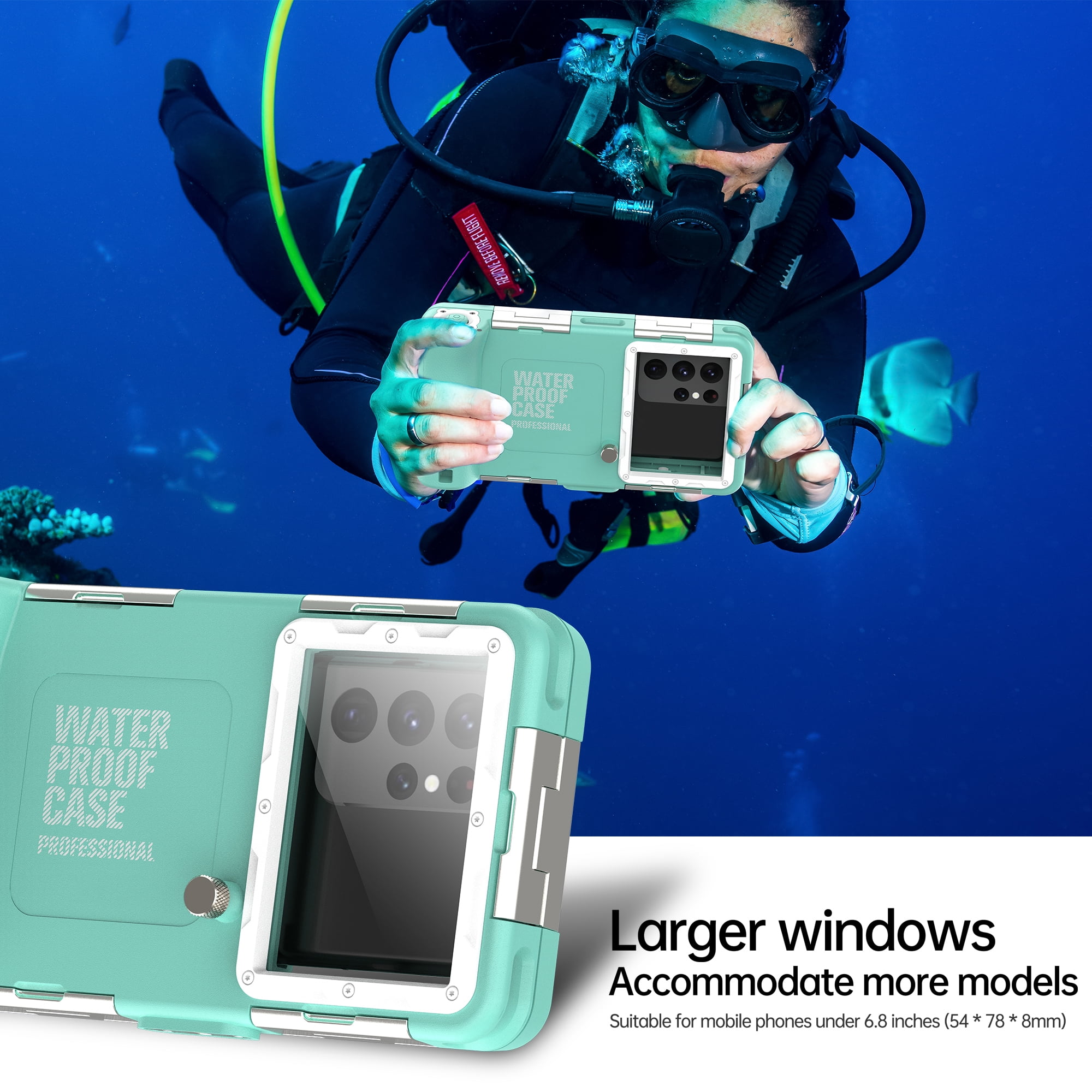 50ft IP68 Waterproof Diving Housing for iPhone 16/15/14/13/12/11/SE/Galaxy S25/S24/S23/S22/21/Note 20 Ultra Universal Waterproof Phone Protective Case for Snorkeling Scuba Swimming Surfing(Blue)