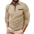thumbnail image 2 of Men Cotton Polo Shirts Long Sleeve with Pocket Golf Shirts Shirts for Men Casual Work Athletic Collared T-Shirts Size 3XL Khaki, 2 of 8