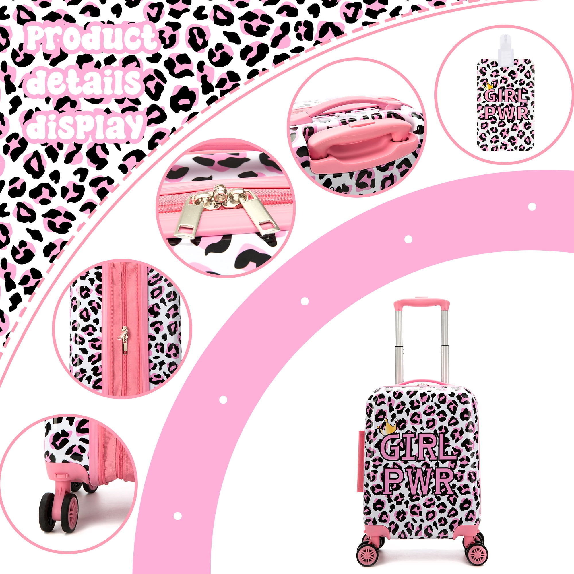 Kids Carry on Luggage Sets for Girls with Travel Neck Pillow School Backpack,Pink Suitcases with Wheels Hardshell Suitcase Set Airline Approved 16 Inch