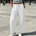 thumbnail image 2 of Summer Linen Pants for Women Wide Leg Palazzo Cotton Drawstring Casual Beach Vacation Boho Trousers with Pockets, 2 of 7